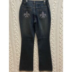 Motto Style Your Mantra Flare Jeans Fleur ‎ de Lis Rhinestone Pockets Women's 6